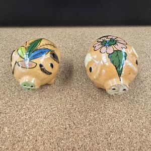 Salt and Pepper Shakers Vintage Mexican Ceramic Floral Pig Antique Collectible